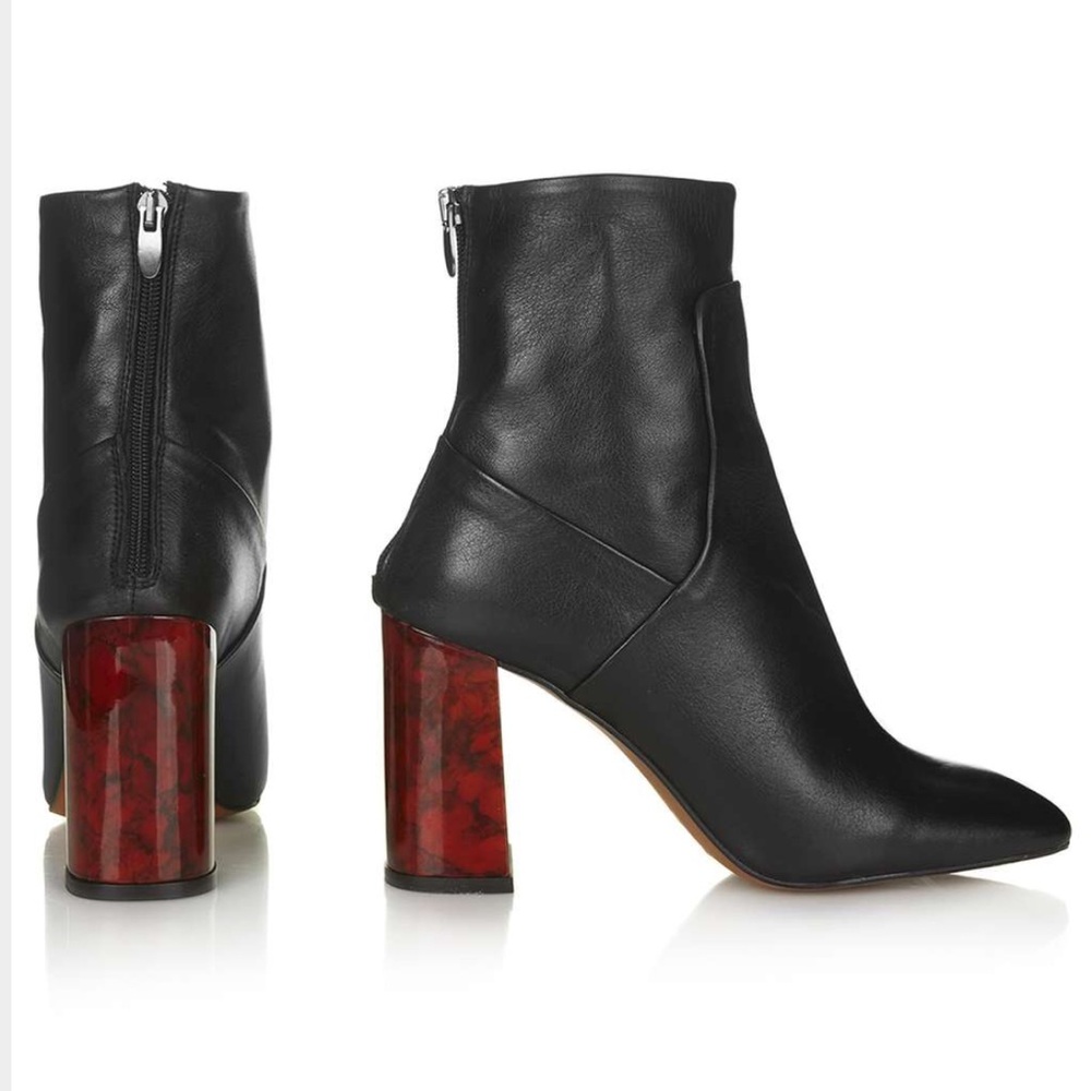 TopShop black leather tortoise shell heeled boots